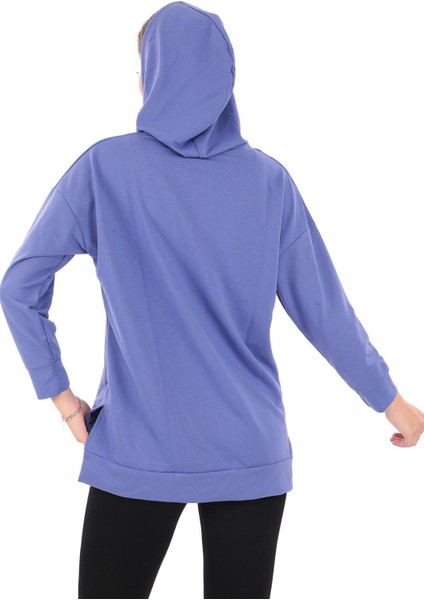 Kapüşonlu Yanları Yırtmaçlı Mor Sweatshirt (PCST067)