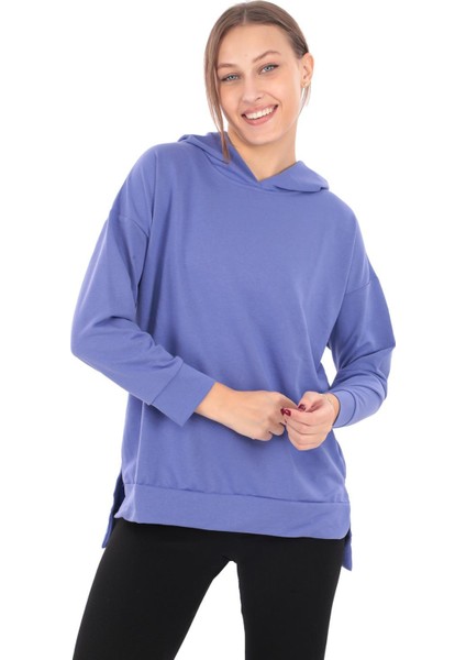 Kapüşonlu Yanları Yırtmaçlı Mor Sweatshirt (PCST067)