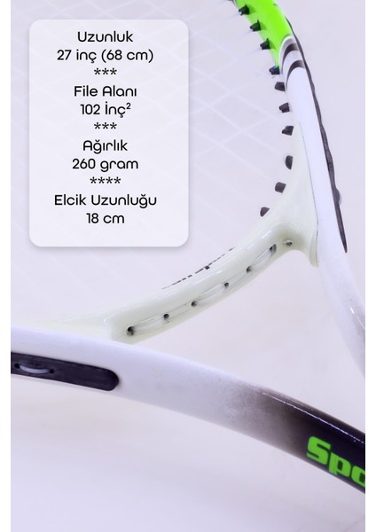 Deluxe 27 Inç Tenis Raketi Çantalı Yetişkin Tennis Racket L2 Grıp 68 cm Neon Sarı 527