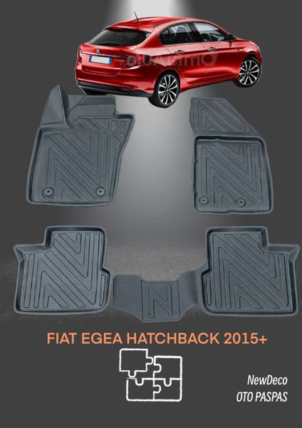 NewDeco Fiat Egea Hatchback 2015 ve Sonrası Için 5,5d Carbon Style Havuzlu Paspas - Tpe Malzeme