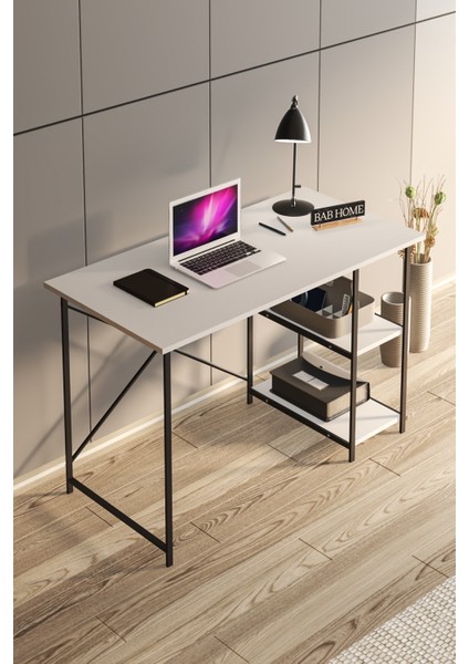 2 Raflı Metal Ayaklı Beyaz Çalışma Masası Raflı Ofis Masası Ders Çalışma Masası Öğrenci Ders Çalışma Bilgisayar Masası fiyatları