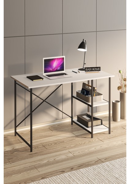 2 Raflı Metal Ayaklı Beyaz Çalışma Masası Raflı Ofis Masası Ders Çalışma Masası Öğrenci Ders Çalışma Bilgisayar Masası modelleri
