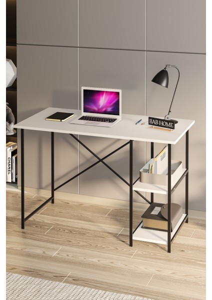 2 Raflı Metal Ayaklı Beyaz Çalışma Masası Raflı Ofis Masası Ders Çalışma Masası Öğrenci Ders Çalışma Bilgisayar Masası fırsatları