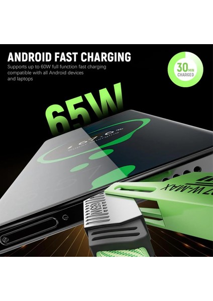 4in1 Pd 65 Watt Android / Type-C 27 Watt iPhone Halat Örgü Kırılmaz Uç 1.5M