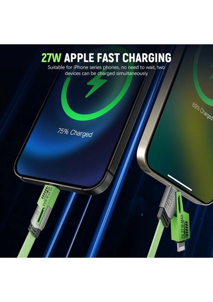 4in1 Pd 65 Watt Android / Type-C 27 Watt iPhone Halat Örgü Kırılmaz Uç 1.5M