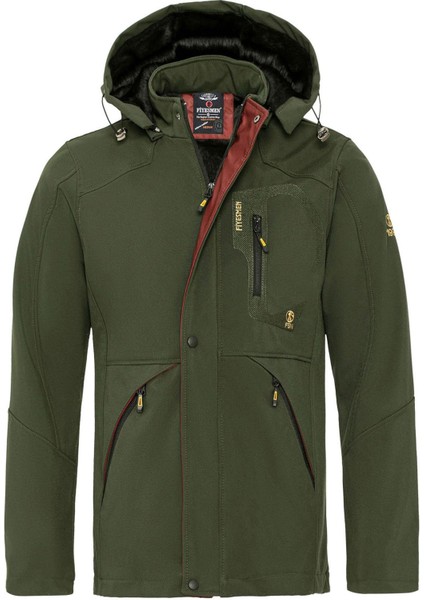 Kürklü Su ve Rüzgar Geçirmez Haki Softshell Kışlık Erkek Mont