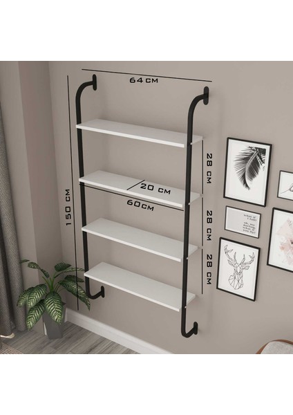 4 Bölmeli Metal Dekoratif Duvar Rafı Beyaz modelleri