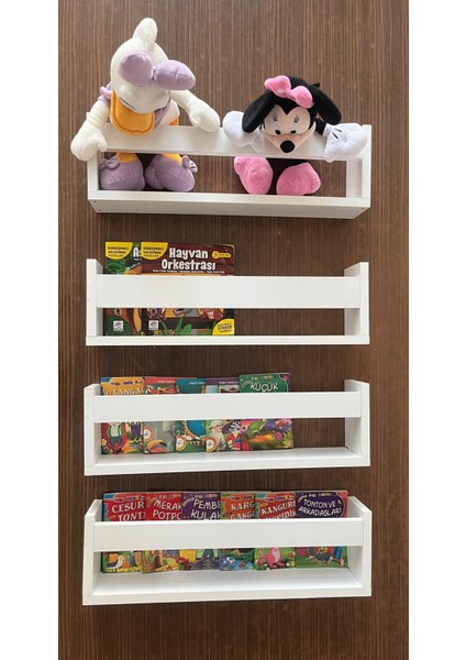 Beyaz MDF Montessori Kitaplık - Duvar Rafı 4 Lü