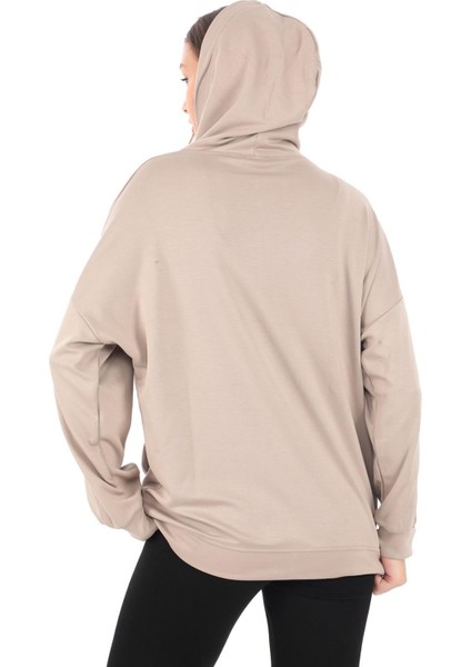 Kapüşonlu Fermuarlı Cepli Açık Vizon Kadın Sweatshirt (PCST065)