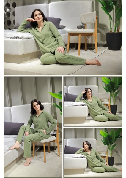 Doğal Pamuk Uzun Kollu Müslin Kadın Pijama Takımı modelleri