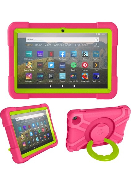 For Fire Hd8 (2020) Pc + Silikon Kılıf Gül Kırmızı + Çim Yeşili (Yurt Dışından)