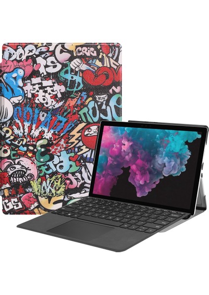 Microsoft Surface Pro 6 Için Renkli Desenli Deri Kılıf (Yurt Dışından)