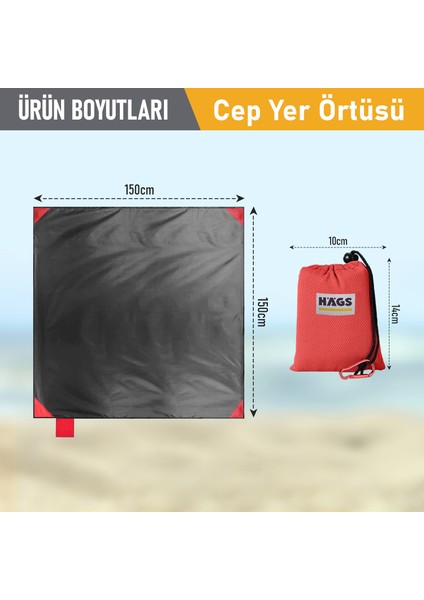 Cep Yer Örtüsü, Piknik Örtüsü Kamp Matı, Plaj Örtüsü Su Geçirmez Hızlı Kurur 150-150CM Kırmızı