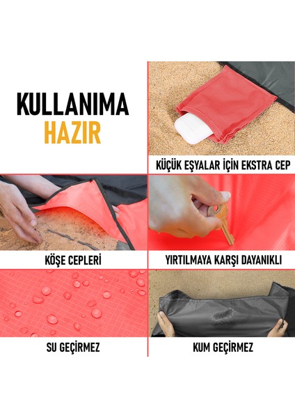 Cep Yer Örtüsü, Piknik Örtüsü Kamp Matı, Plaj Örtüsü Su Geçirmez Hızlı Kurur 150-150CM Kırmızı