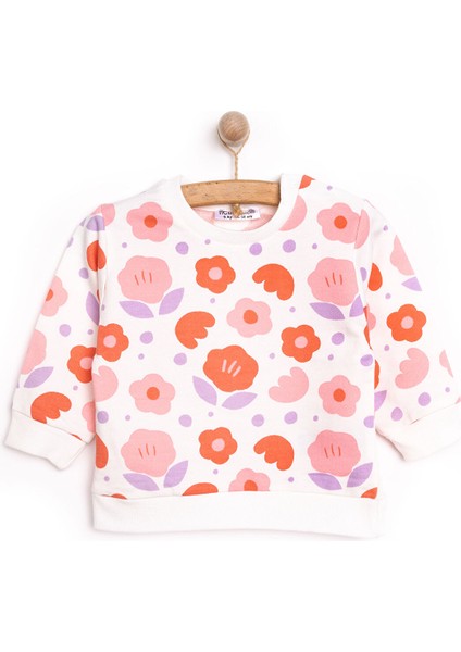 Basic Az Şardonlu Papatya Desenli Sweatshirt Kız Bebek