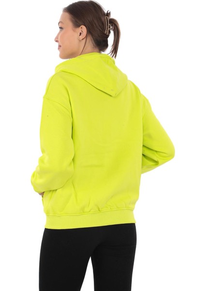 Kapüşonlu Cepli Neon Yeşili Renk Üç Iplik Sweatshirt (PCST046)