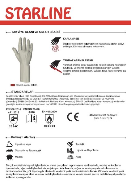 Isı ve Kesilme Dirençli Aramid Kolluk Starline Sl-03 45CM 2334C X2XXXX fırsatları