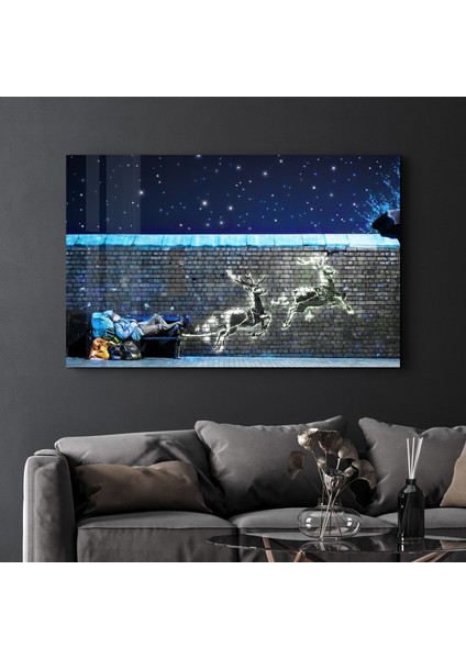 Banksy - Reindeers - Cam Duvar Tablosu