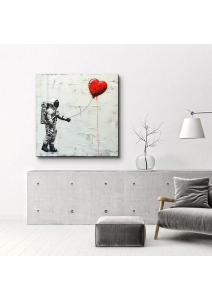 Heart Balloon in the Astronaut's Hand | Banksy Style Cam Duvar Tablosu