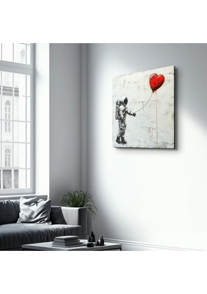 Heart Balloon in the Astronaut's Hand | Banksy Style Cam Duvar Tablosu