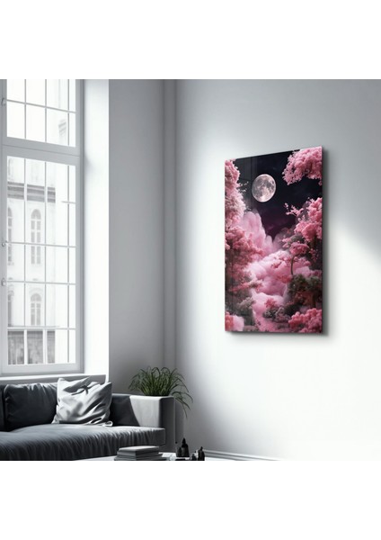 Moon is Rising over Pink Clouds | Cam Duvar Tablosu