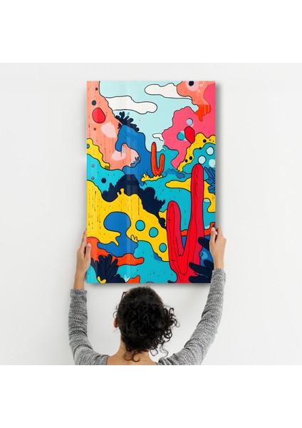 Colorful Cactus Abstract - Cam Duvar Tablosu
