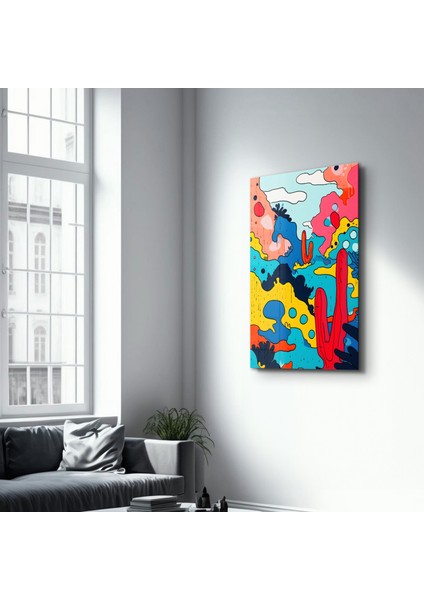 Colorful Cactus Abstract - Cam Duvar Tablosu