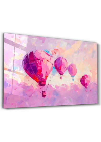 Pink Baloons Oil Painting - Cam Duvar Tablosu