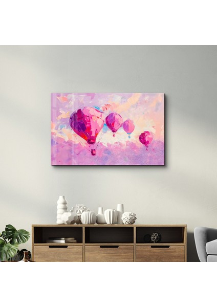 Pink Baloons Oil Painting - Cam Duvar Tablosu