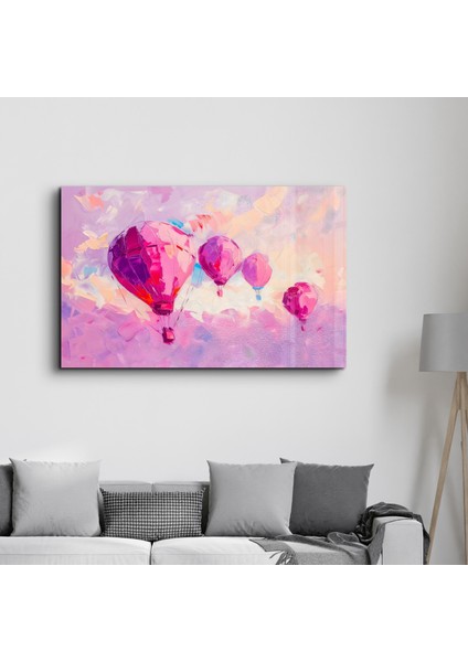 Pink Baloons Oil Painting - Cam Duvar Tablosu