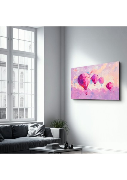 Pink Baloons Oil Painting - Cam Duvar Tablosu