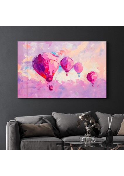 Pink Baloons Oil Painting - Cam Duvar Tablosu