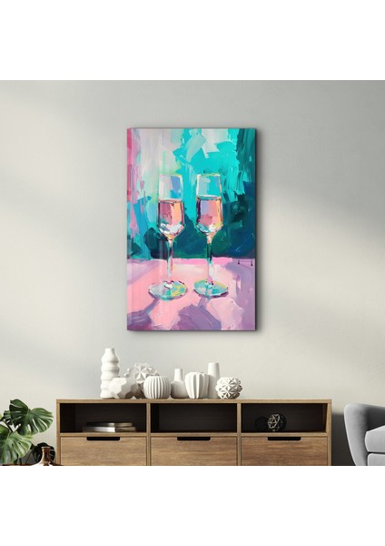 Pink Blush Glasses - Cam Duvar Tablosu