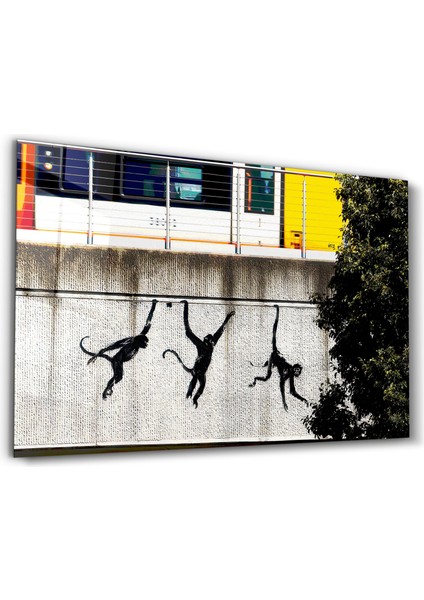 Banksy - Monkeys on the Train Bridge - Cam Duvar Tablosu