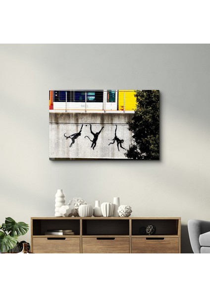 Banksy - Monkeys on the Train Bridge - Cam Duvar Tablosu