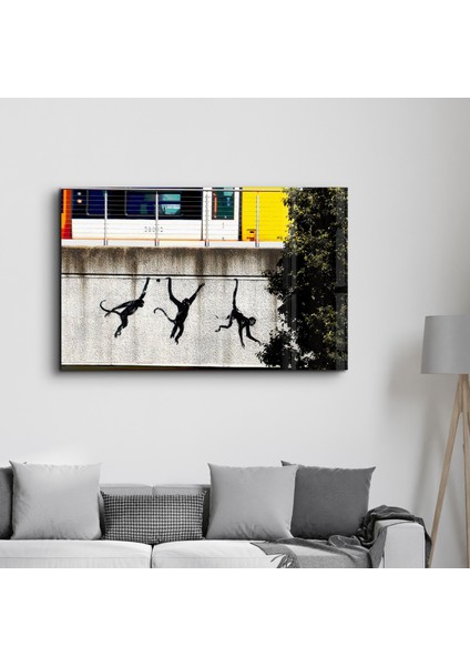 Banksy - Monkeys on the Train Bridge - Cam Duvar Tablosu