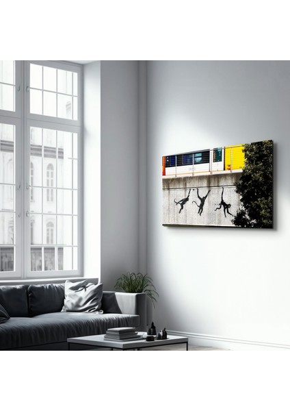 Banksy - Monkeys on the Train Bridge - Cam Duvar Tablosu