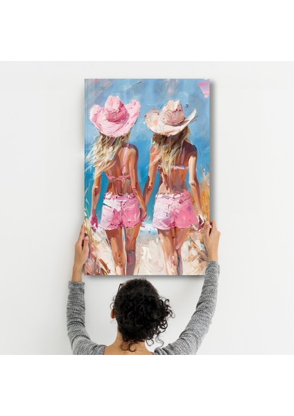 Pink CowGirls On the Beach - Cam Duvar Tablosu