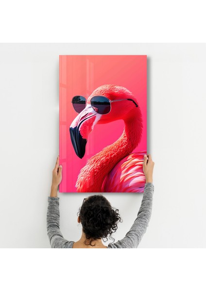 Stylish Pink Flamingo - Cam Duvar Tablosu