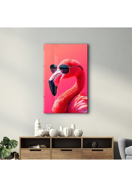 Stylish Pink Flamingo - Cam Duvar Tablosu