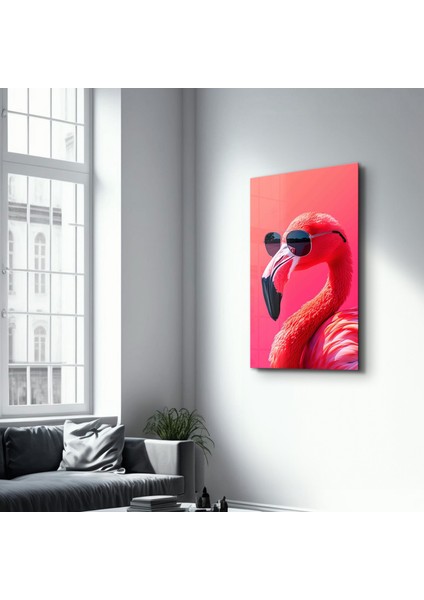 Stylish Pink Flamingo - Cam Duvar Tablosu