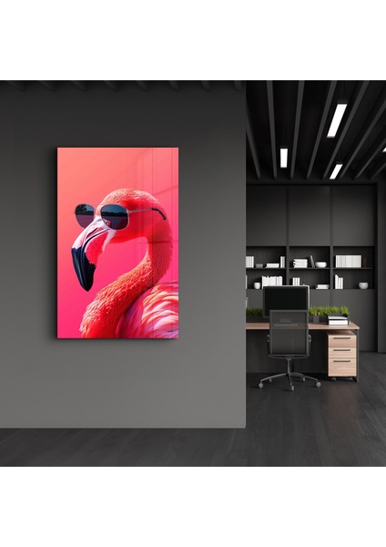 Stylish Pink Flamingo - Cam Duvar Tablosu