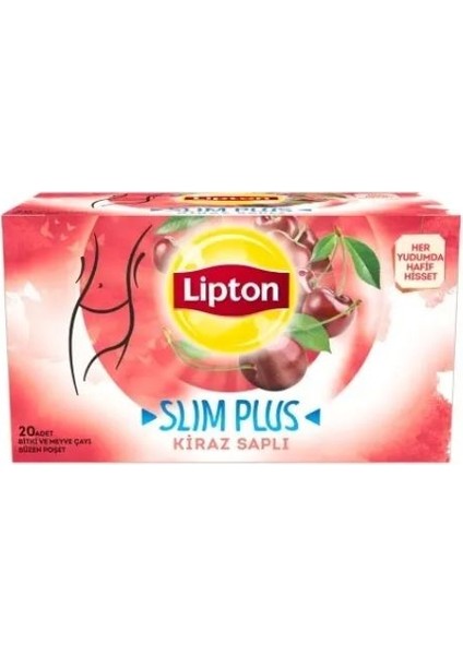 Doğal Lipton Slim Plus Kiraz Saplı Bardak Poşet Çay 20'li Bitki Çayı 4 Lü Paket