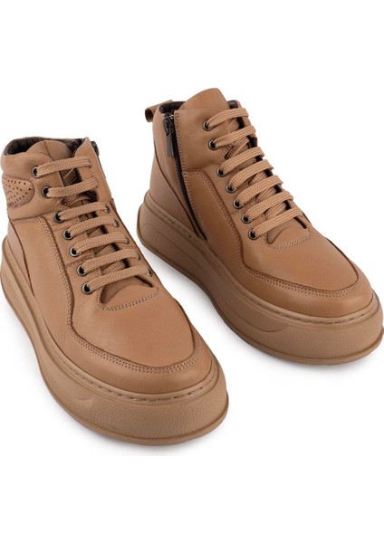 Hakiki Deri Kalın Ortopedik Taban Bağlı Fermarlı Spor Bot Sand 3613