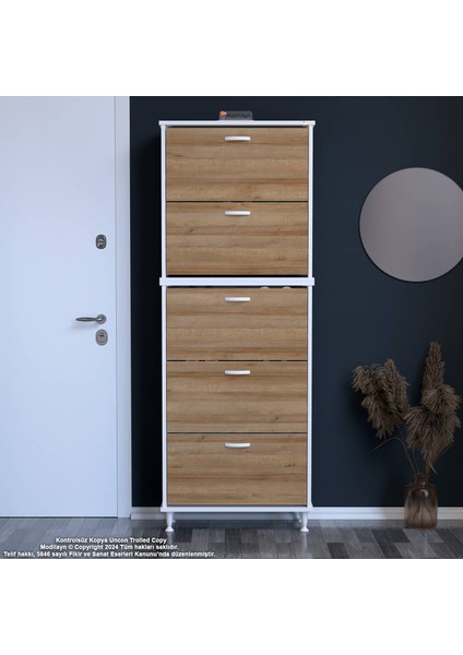 VARBİ UMAY' 2 Li Antre Hol 72 x193x 25, 5 cm’ lik 5 Düşer Kapak 10 Raflı Ayakkabılık