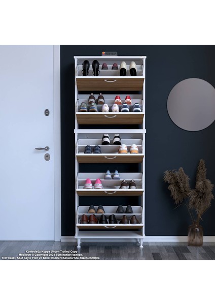 VARBİ UMAY' 2 Li Antre Hol 72 x193x 25, 5 cm’ lik 5 Düşer Kapak 10 Raflı Ayakkabılık