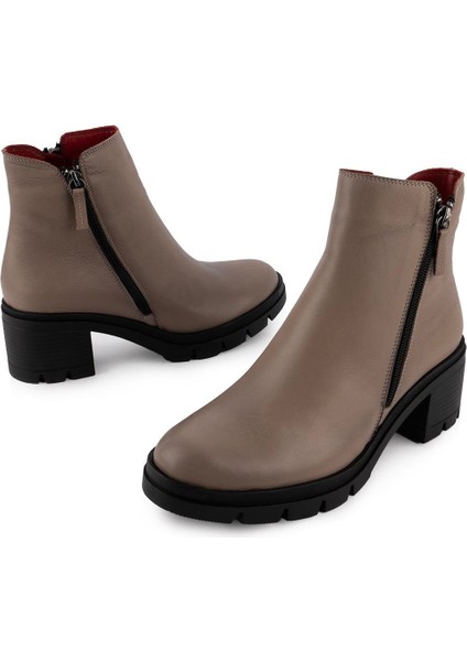 Sade Şık Deri Modern Yuvarlak Burum Bot Vizon 741