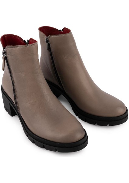 Sade Şık Deri Modern Yuvarlak Burum Bot Vizon 741 modelleri