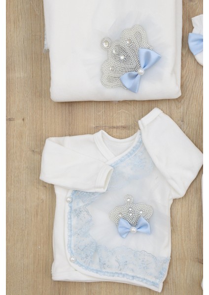 Kız Bebek Melek Kanatlı Kadife Kumaş Beyaz Dantelli Taşlı Lüks 10 Lu Hastane Çıkışı Set STL926