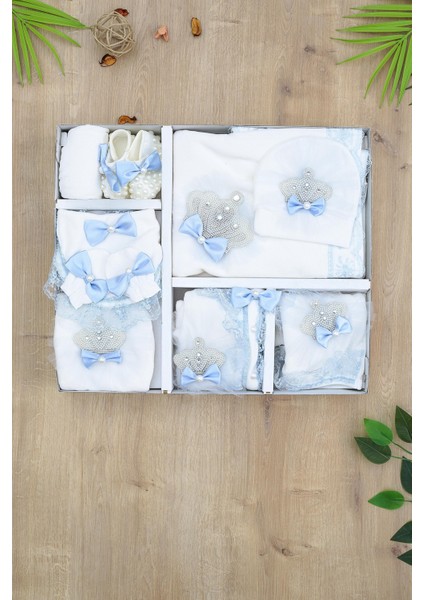 Kız Bebek Melek Kanatlı Kadife Kumaş Beyaz Dantelli Taşlı Lüks 10 Lu Hastane Çıkışı Set STL926